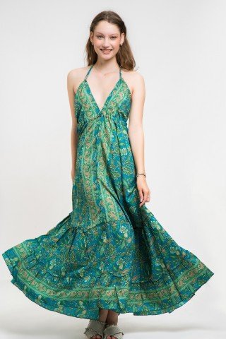 Rochie din matase vegetala paisley print Viridian