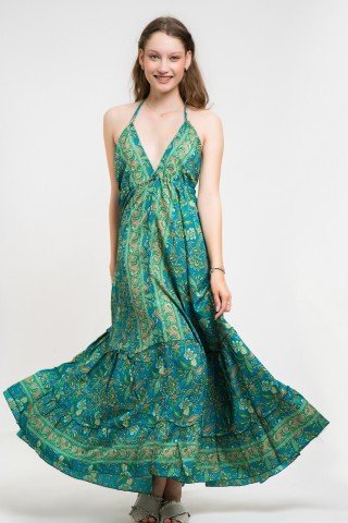 Rochie din matase vegetala paisley print Viridian