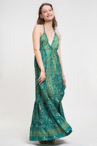Rochie din matase vegetala paisley print Viridian