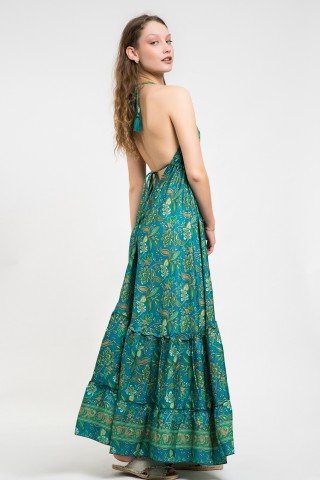 Rochie din matase vegetala paisley print Viridian