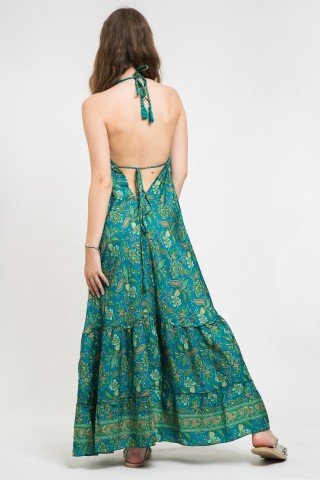 Rochie din matase vegetala paisley print Viridian