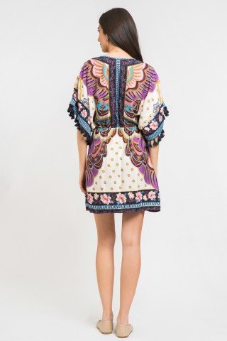 Rochie scurta crem Purple butterfly