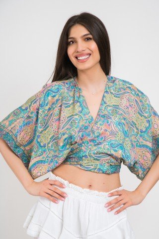 Bluza kimono petrecuta cu imprimeu