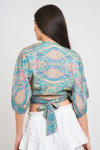 Bluza kimono petrecuta cu imprimeu