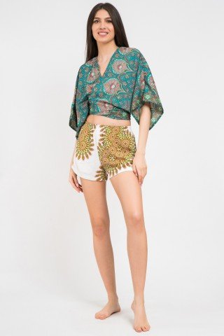 Bluza kimono petrecuta cu imprimeu Boho