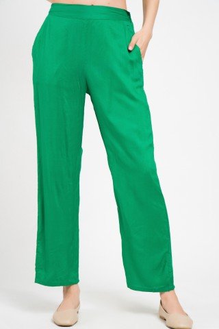 Pantaloni verzi drepti cu talie elastica