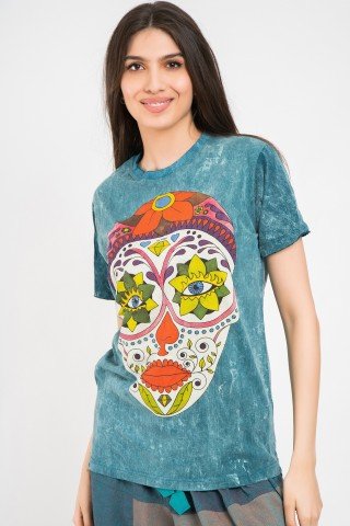 Tricou unisex prespalat albastru Mexico