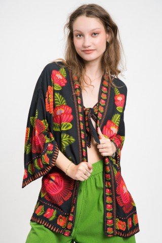 Bustiera neagra cu imprimeu floral si bretele