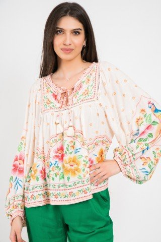 Bluza multicolora cu maneci bufante