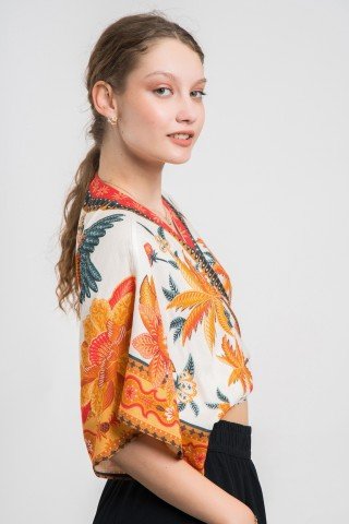 Bluza petrecuta cu imprimeu orange
