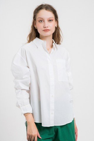 Camasa alba oversize din poplin cu maneci lungi