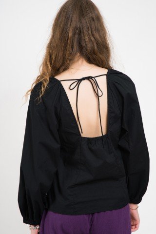 Bluza din poplin cu spatele decupat negru / alb