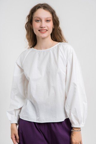 Bluza din poplin cu spatele decupat negru / alb