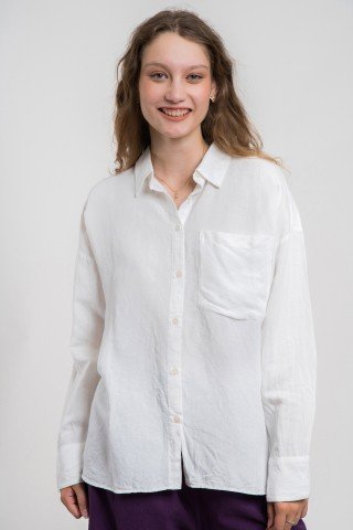 Camasa alba din in cu maneci lungi