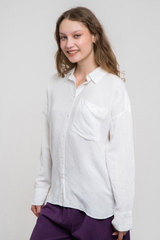 Camasa alba din in cu maneci lungi