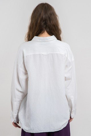 Camasa alba din in cu maneci lungi