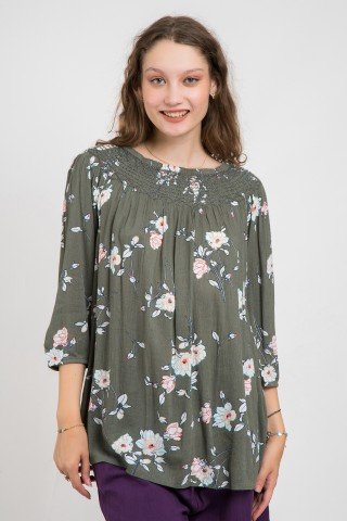 Bluza lejera gri cu imprimeu floral