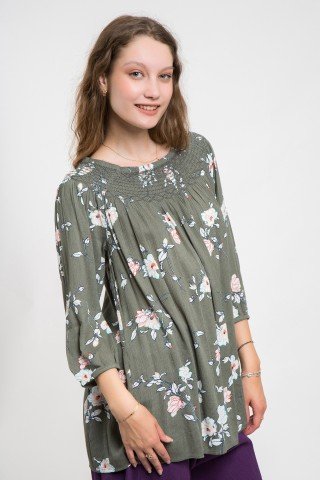 Bluza lejera gri cu imprimeu floral