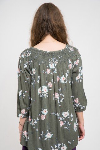 Bluza lejera gri cu imprimeu floral