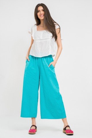 Pantaloni Culotte bleu cu buzunare