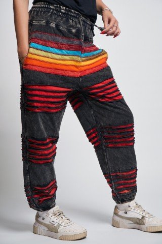 Pantaloni unisex negri rainbow cu aspect dublu