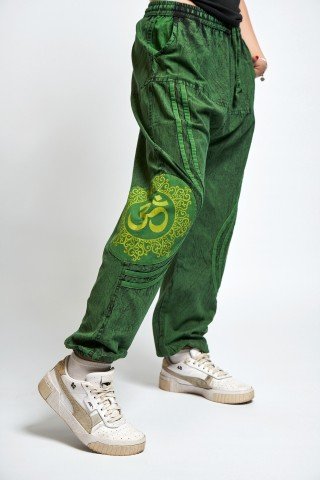 Pantaloni unisex prespalati verzi cu aplicatii