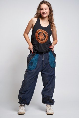 Pantaloni unisex bleumarin prespalati cu aplicatii