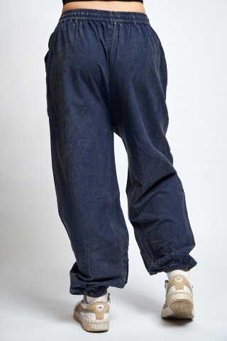 Pantaloni unisex bleumarin prespalati cu aplicatii