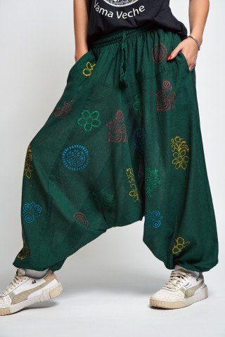 Salvari unisex verzi cu stampile colorate