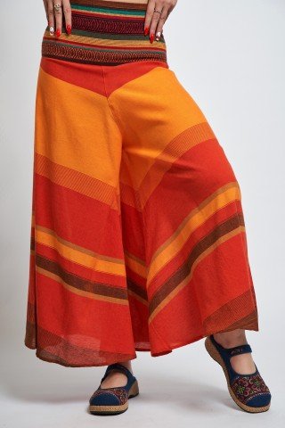Fusta pantalon portocalie cu brau etnic