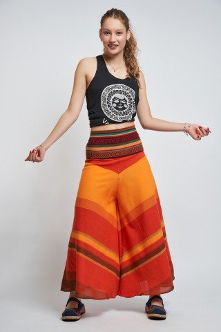Fusta pantalon portocalie cu brau etnic