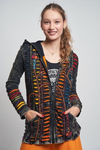 Jacheta neagra cu aspect dublu multicolor
