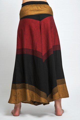 Fusta pantalon visiniu negru ocru cu brau etnic