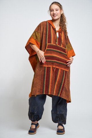 Poncho unisex portocaliu cu tesatura etnica