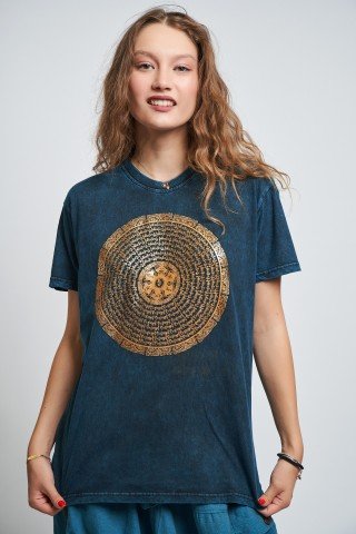 Tricou unisex albastru cu Mantra Mandala aurie