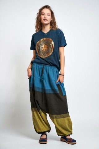 Tricou unisex albastru cu Mantra Mandala aurie