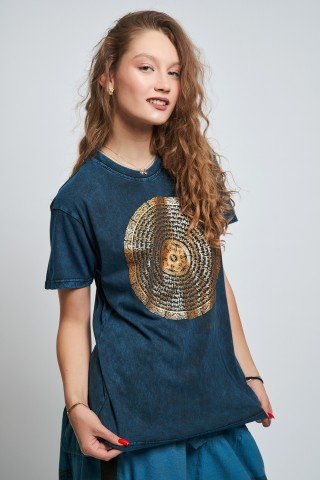 Tricou unisex albastru cu Mantra Mandala aurie
