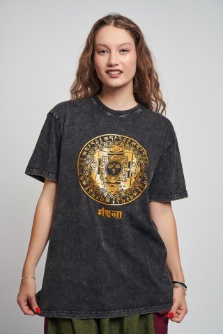 Tricou unisex negru cu Mantra Mandala aurie