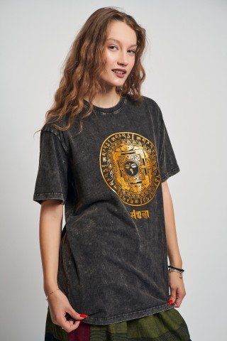 Tricou unisex negru cu Mantra Mandala aurie