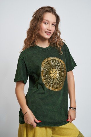 Tricou unisex prespalat verde cu Mantra Mandala