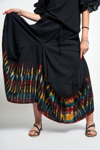 Fusta neagra tye dye gogosar cu buzunare aplicate