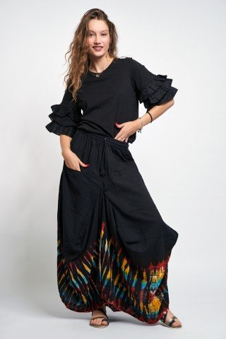 Fusta neagra tye dye gogosar cu buzunare aplicate