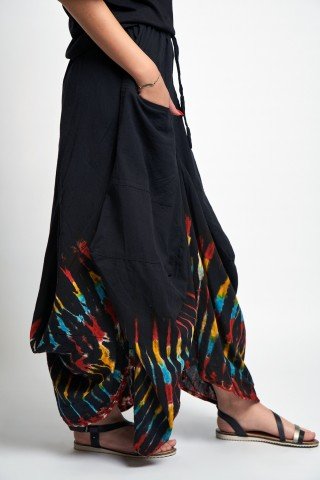 Fusta neagra tye dye gogosar cu buzunare aplicate