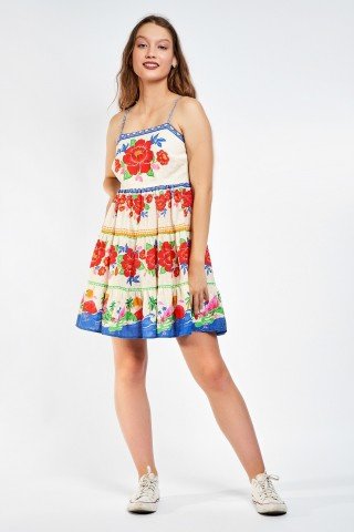 Rochie scurta alba cu print multicolor Hoildays