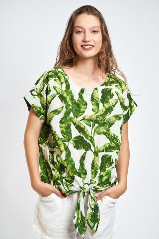 Bluza alba cu nod si frunze
