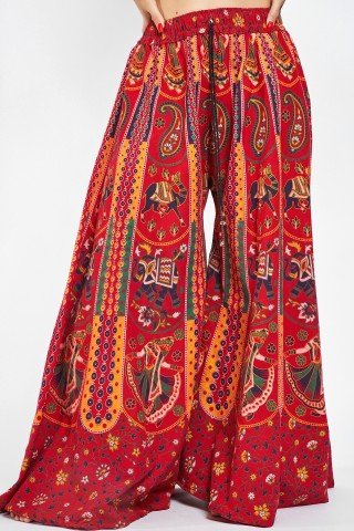 Fusta pantaloni rosie cu print indian