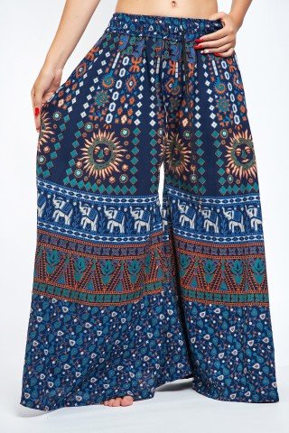 Fusta pantalon bleumarin cu print indian
