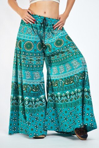 Fusta pantalon turcoaz cu print indian