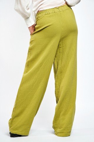 Pantaloni verde lime creponati cu buzunare