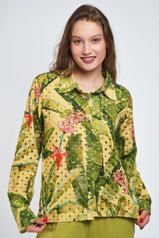 Camasa multicolora cu broderie perforata  Jungle
